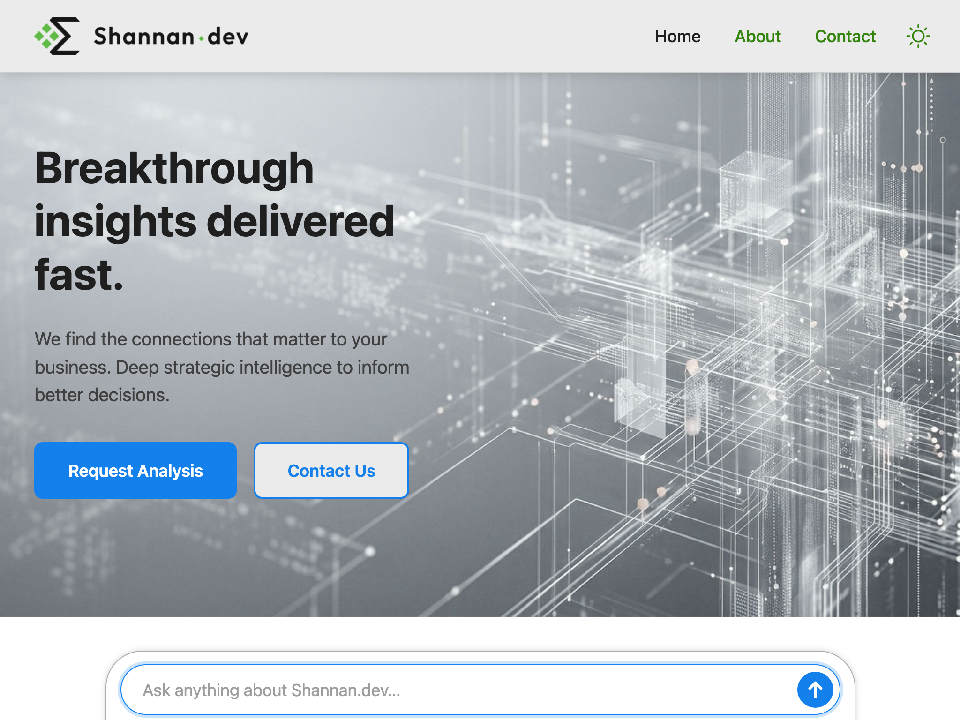 The Shannan.dev home page, with the Arland widget open under the header
